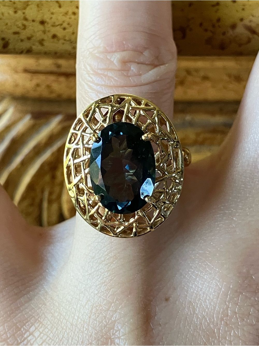 Genuine London Blue Topaz Cocktail Ring Size 6.75
